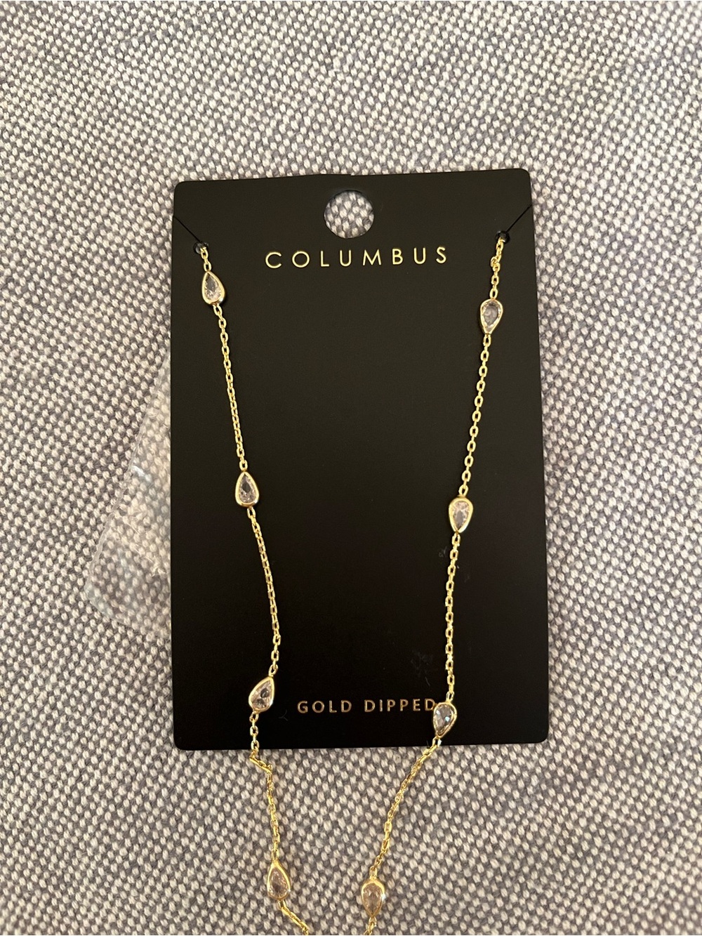 Gold-Dipped Teardrop Crystal Station Necklace NWT